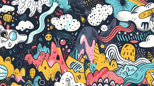A whimsical, hand-drawn banner with playful doodles and sketches, featuring unique typography and irregular lines, creating a fun, artistic vibe for creative brands or events