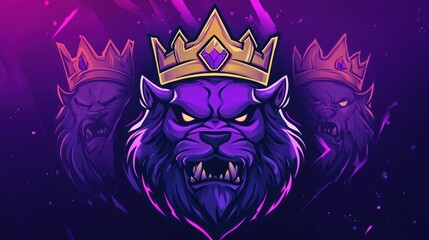 Illustration of e-sport logo crown head animal king gaming modern mascot design background wallpaper AI generated image