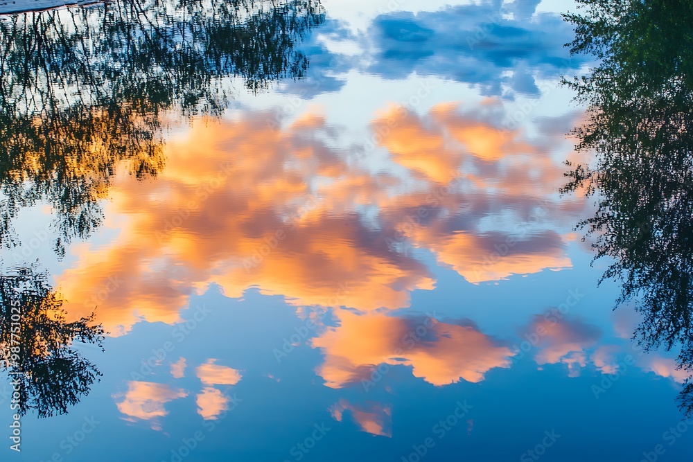 Sticker Abstract Sky with Orange Clouds Reflected in Water