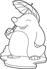 Mole Raining Umbrella Animal Vector Graphic Art Illustration