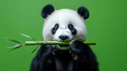 Close-up of a panda bear eating bamboo.