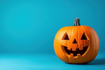 Halloween pumpkin smiling on a blue background