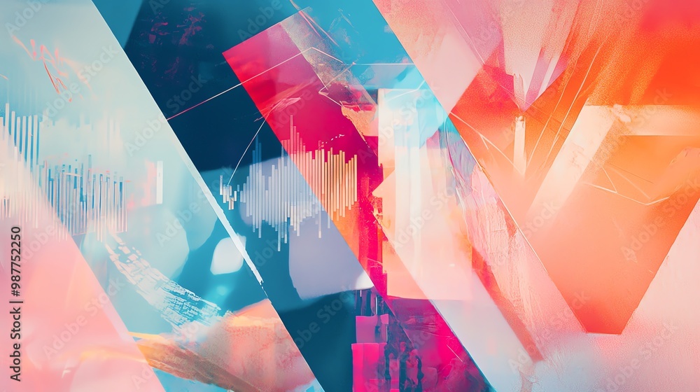 Aufkleber colorful abstract composition featuring geometric shapes and dynamic lines, perfect for modern desig