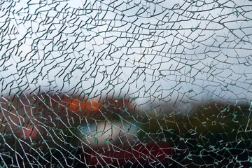 A shattered glass texture beautifully blurs the vibrant colors of the garden beyond, capturing a...