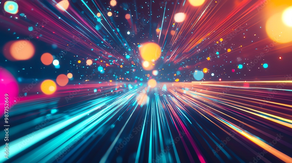 Poster dynamic light burst with vibrant colors creating a sense of motion and energy, perfect for abstract 