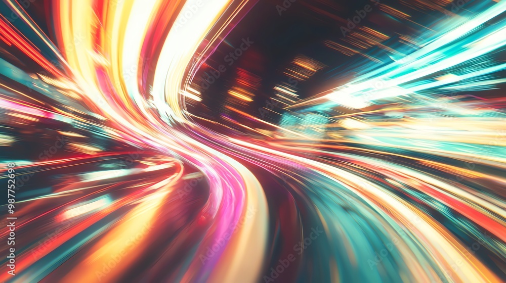 Poster dynamic motion blur captures vibrant light trails in an abstract composition, evoking speed and ener