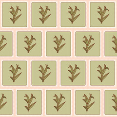 Leaf seamless pattern. Plant patchwork repeat background. Floral retro post stamps endless design. Vector hand drawn flat illustration.