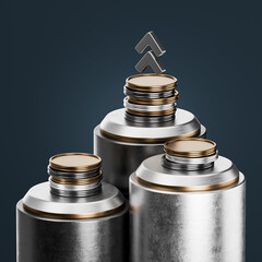 3D Stacked Coins with Upward Arrows &ndash; Financial Growth and Investment Concept