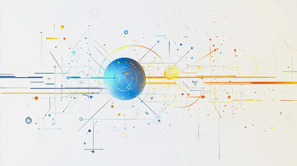 Obraz premium Abstract white background with Colorful circle lines. Digital future technology . Abstract business connection of lines from nodes innovation of communication in the network.