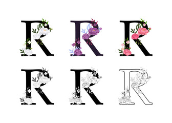 Obraz premium Vector collection of the letters R adorned with floral designs.