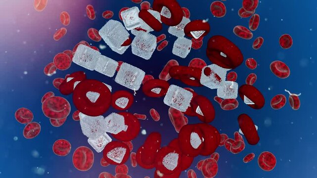 Red blood cells flowing in blood with low sugar.Hypoglycemia concept and its impact on circulation.