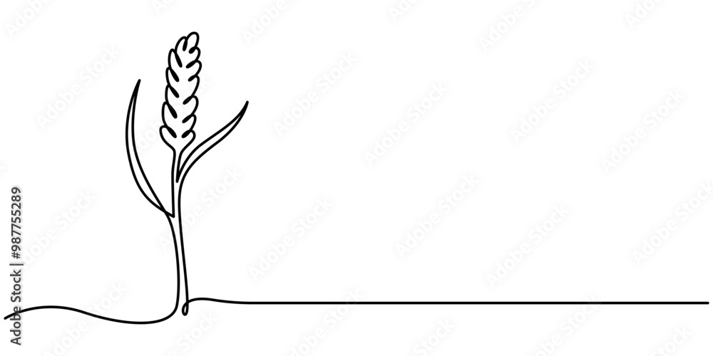 Poster one continuous line. spikelet of wheat. spikelet of a cereal plant. flat minimal icon. one continuou