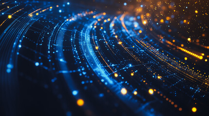 Abstract black background with Colorful geometric and circle lines. Digital future technology . Abstract business connection of lines from nodes innovation of communication in the network.