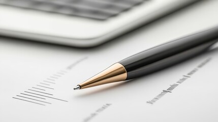 Close-Up View of Pen on Blank Paper with Laptop Background