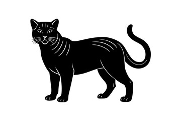 Wildcat is standing, linocut silhouette black color, vector illustration