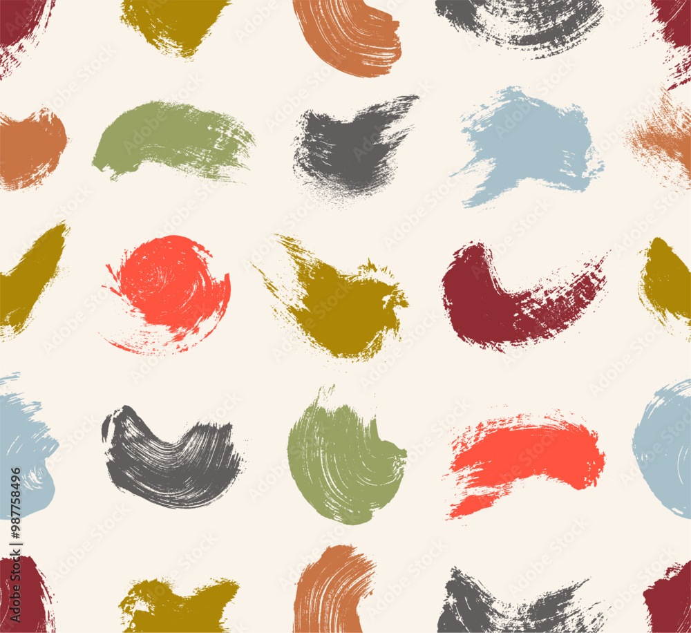 Poster color paint swirl line seamless pattern. template vector curly lines, round shapes, dry brush stroke