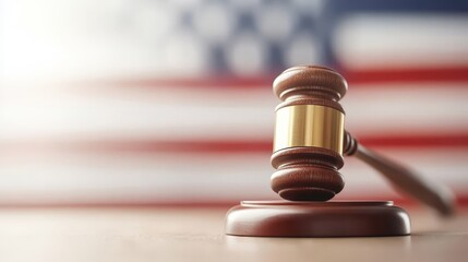 Obraz premium Gavel in Front of American Flag Symbolizing Justice