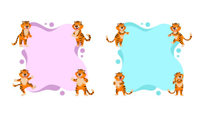 Cute tiger frame for invitations and greeting cards