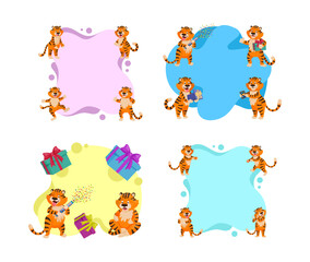 Playful tiger frame with blank space for text