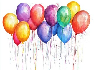 Watercolor clip art of a 100th birthday celebration with balloons