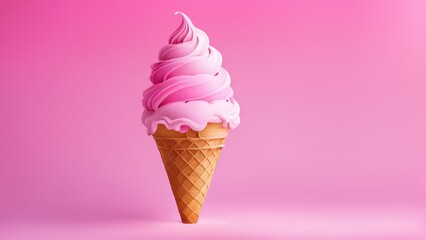 A delicious pink ice cream cone against a soft pink background.