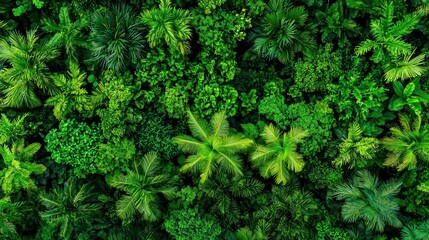 Fototapeta premium Aerial view of a lush green canopy with vibrant wildlife moving below, nature at its finest