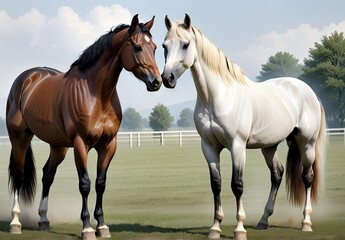 Obraz premium Black and White Stallion Pair