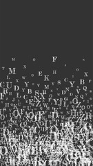 Falling letters of English language. White chalk