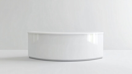 White rounded reception desk standing in empty room