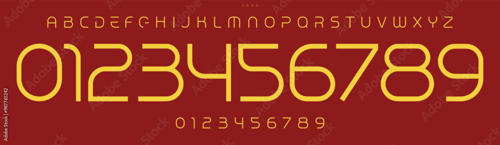 Poster minimalist futuristic typography, rounded sleek numbers and letters, bauhaus font for tech branding,