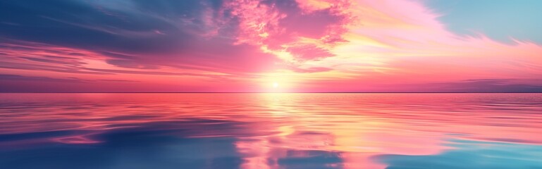 Obraz premium Landscape colorful view blue sky gradient clear. Vivid Sunset Reflection on Calm Ocean Waters background. 