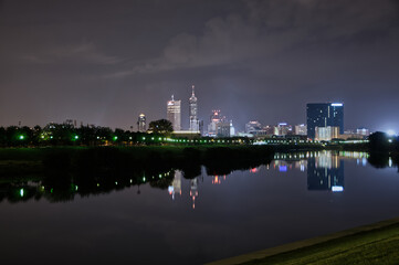 night view of the city downtown Indianapolis 