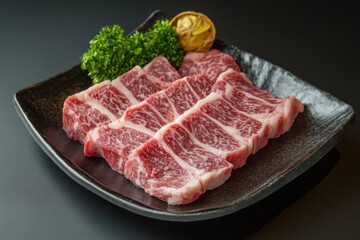 Fototapeta premium Fresh raw beef short ribs for japanese bbq yakiniku