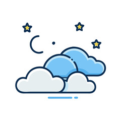 Fototapeta premium Night sky with clouds and stars weather icon.