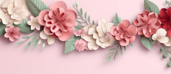 Obraz premium Paper Flowers Arrangement on Pink Background