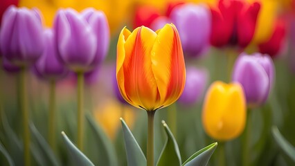 yellow and red tulips in spring