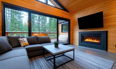 Naklejka premium Cozy Christmas Cabin: A Warm Retreat by the Fireplace