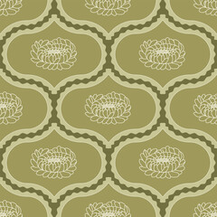 Flower damask seamless pattern. Chrysanthemum arch repeat background. Floral retro endless design. Vector illustration.