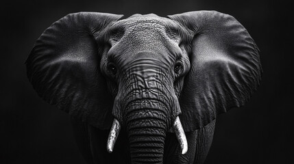 Close-up of an Elephant's Face in Black and White