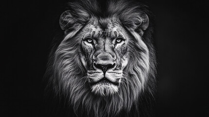 Obraz premium Majestic Lion Portrait in Black and White