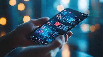 Person Holding Smartphone with Financial Data on Screen