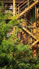 Part of the abandoned coal and steel production plant in Landschaftspark Duisburg-Nord. The landscape park Duisburg-Nord is a public park around a disused iron and steel works in Duisburg, Germany.