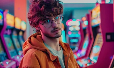 Experience the thrilling world of classic arcade games in a vibrant gaming arcade