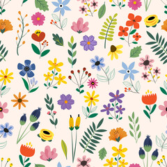 Wild flowers, nature, summer, summer season, seamless pattern