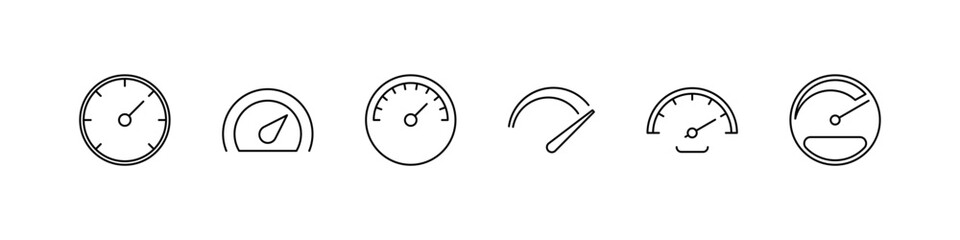 Dashboard  speedometer icons set. Tachometer icon isolated. Performance indicator sign. Car speed. Fast internet speed sign. Speedometer icon. 3D meter with green, yellow, red indicators.