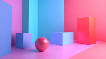 3d render of a set of buttons with a shadow, Pastel Color Abstract Geometric Podium Background.