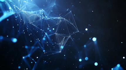Abstract 3D background with a mesh of interconnected nodes and lines, Abstract blue digital background with light connections.