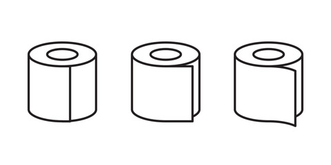 Bathroom toilet paper outlined black illustrations in 3 variations design. Vector icons in flat style