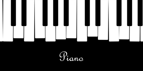 Key music piano art with text on a bottom and instrument black background. Vector picture in grunge style © Denys