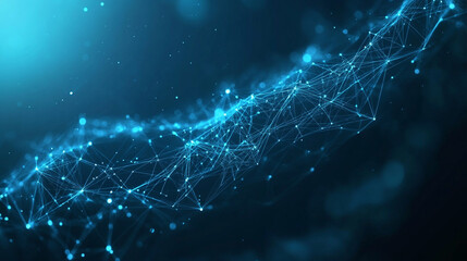 wallpaper of a networking technology dark blue background and digital lines, A dynamic abstract cybernetic network design, suitable for high-tech presentations.